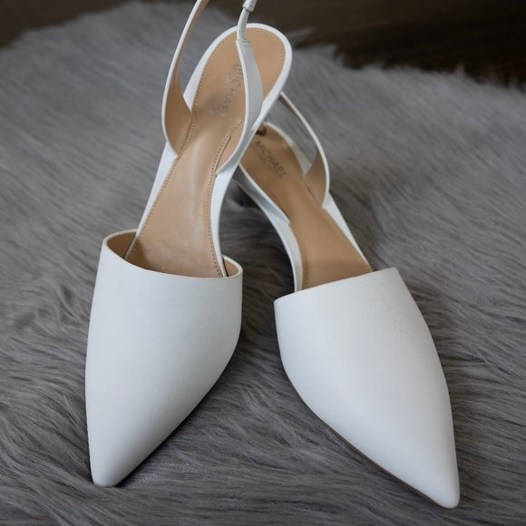 Michael Kors Shoes - MK White leather Slingback pointed toe Pump Heels